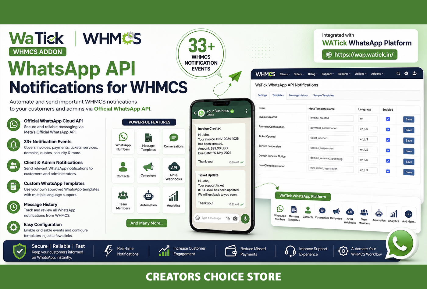 WaTick WhatsApp API Notifications for WHMCS